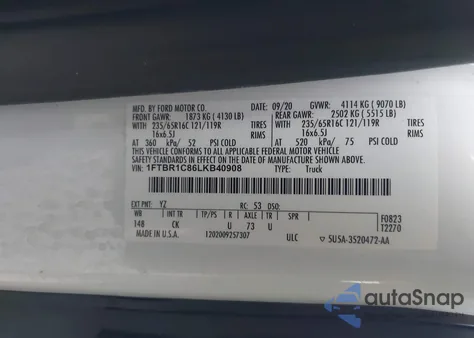 2020 Ford Transit-250 from USA, damaged, VIN 1FTBR1C86LKB40908